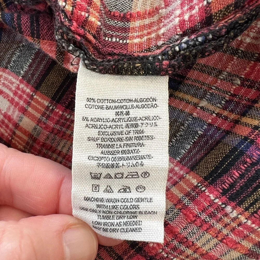 Free People Eight Days A Week Plaid Button Down Shirt Dress, Red/Navy Blue, sz S